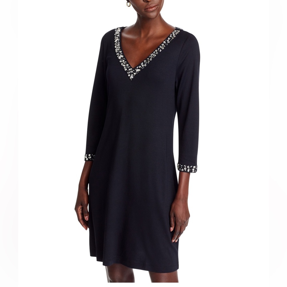 NWT Tommy Bahama Women's Darcy rhinestone 3/4 Sleeve Black Short Dress Small